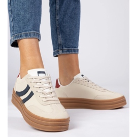 Beżowe sneakersy trampki damskie z granatowym dodatkiem białe 3