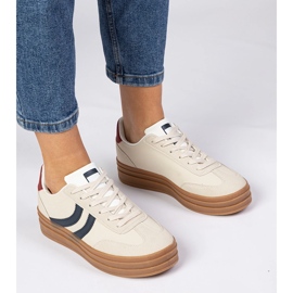 Beżowe sneakersy trampki damskie z granatowym dodatkiem białe 4