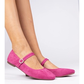 Różowe balerinki z ekozamszu z cyrkoniami 1