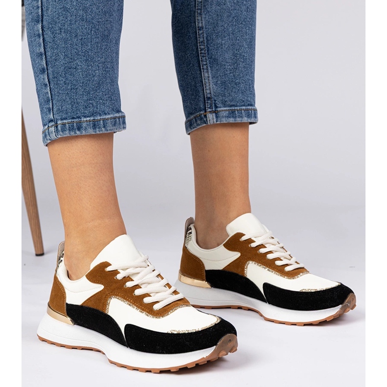 Biało-czarne sneakersy damskie z brokatem białe 1