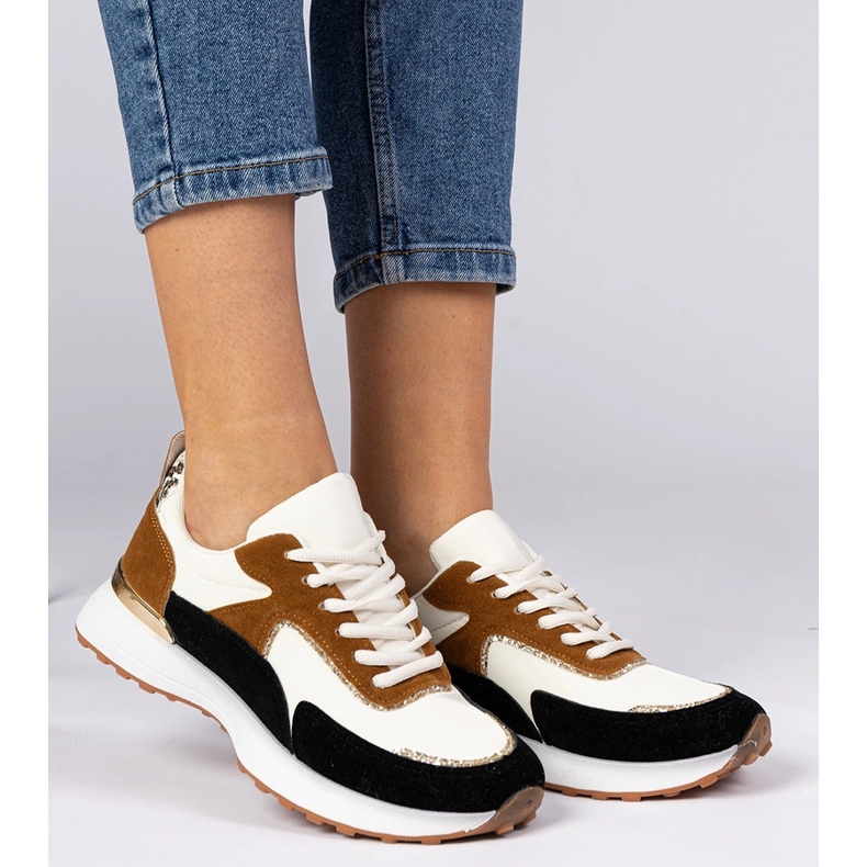 Biało-czarne sneakersy damskie z brokatem białe 2