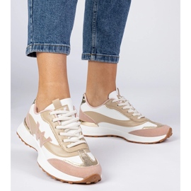 Biało-różowe sneakersy damskie z panterkowym dodatkiem białe 3