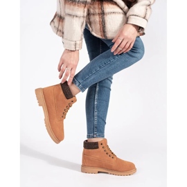 Original Walkman Shoes Camelowe Traperki Ze Skóry brązowe 1