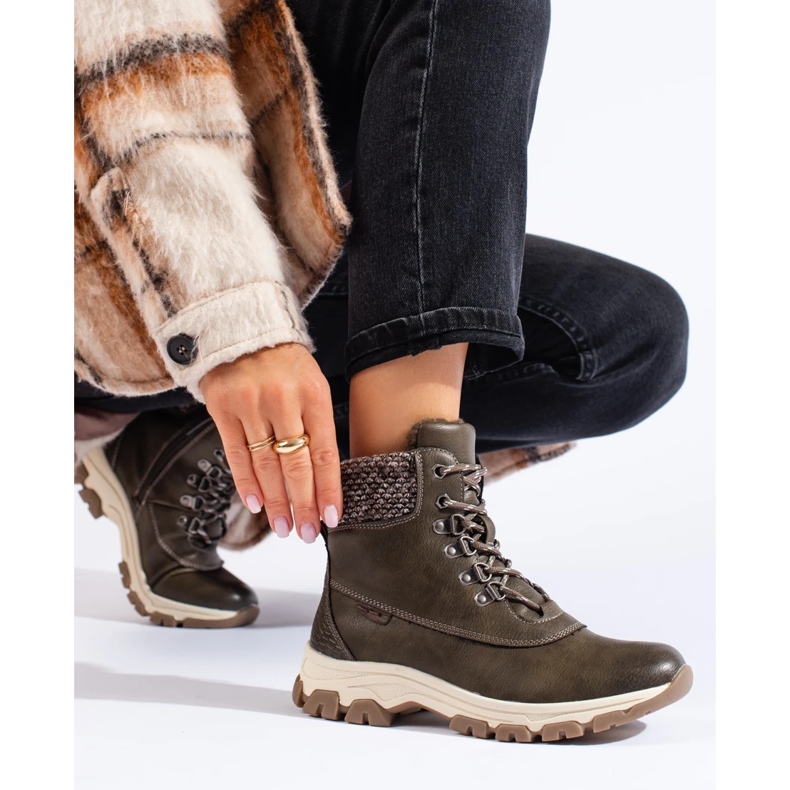 Brązowe trapery damskie na platformie zielone 1