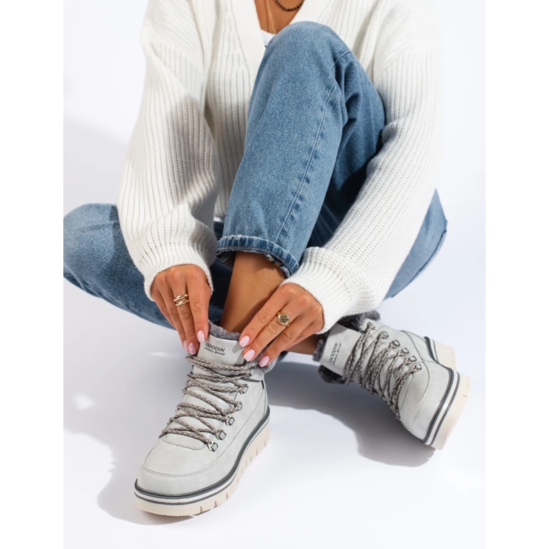 Traperki damskie na platformie szare 2