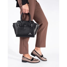 Lakierowane beżowo-czarne mokasyny damskie beżowy 2