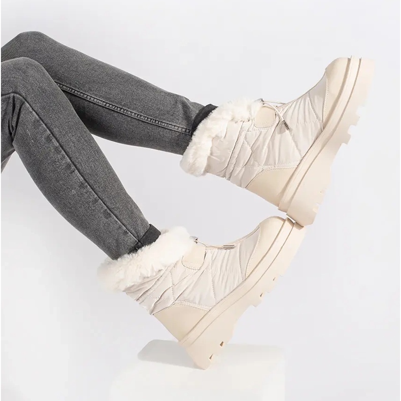 Seastar Beżowe śniegowce damskie z futerkiem na platformie beżowy 2