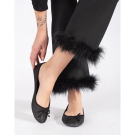 Czarne błyszczące baleriny damskie z kokardką 2