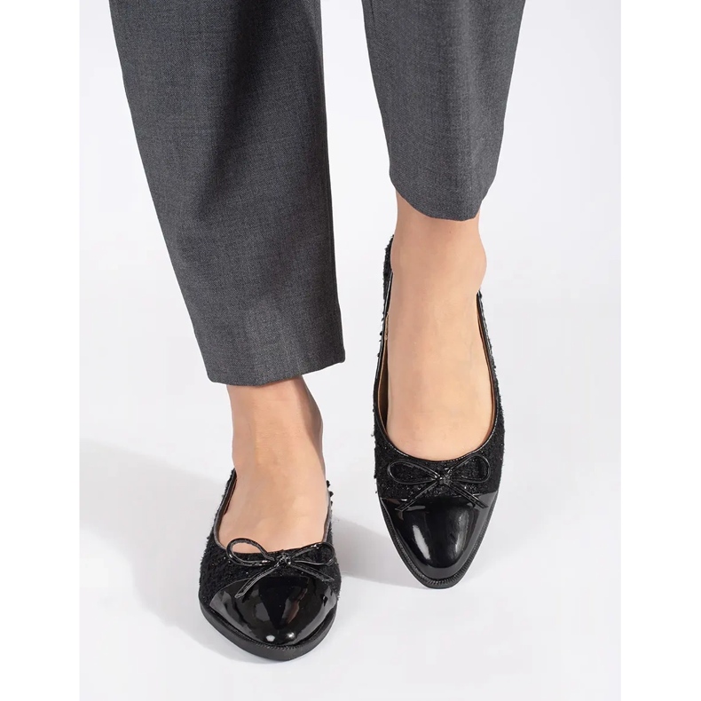 Czarne brokatowe baleriny z kokardką 1