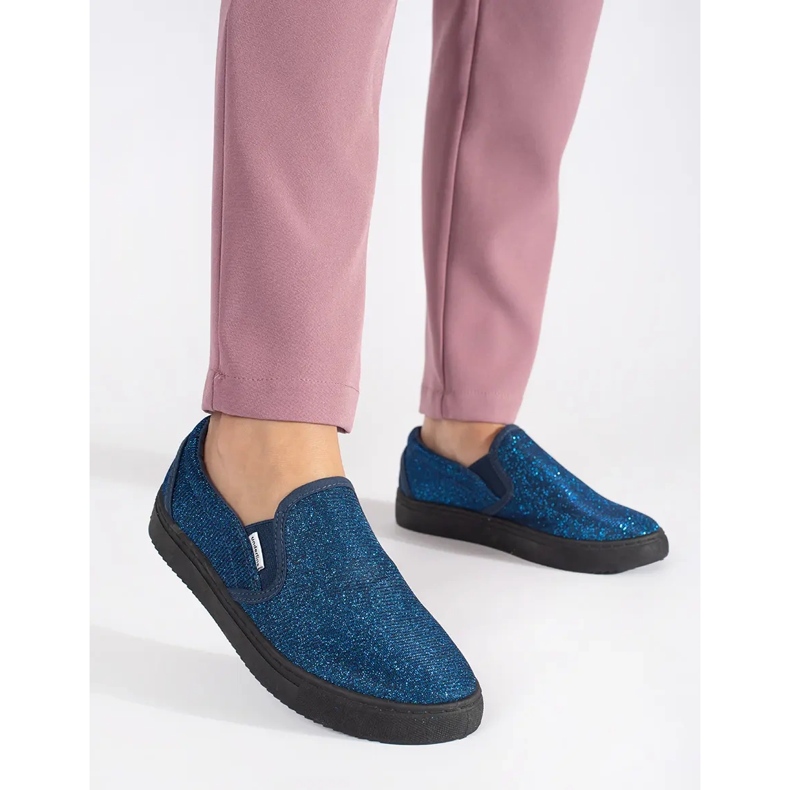 Niebieskie brokatowe trampki slip on 2