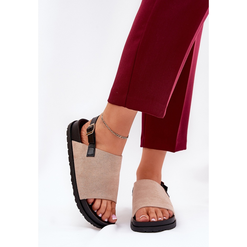 Sandały Damskie Z Eko Zamszu Na Platformie Beżowe beżowy 2