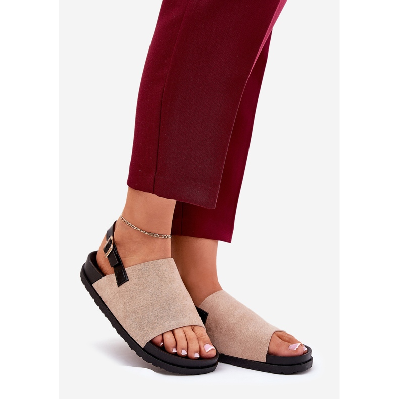 Sandały Damskie Z Eko Zamszu Na Platformie Beżowe beżowy 1