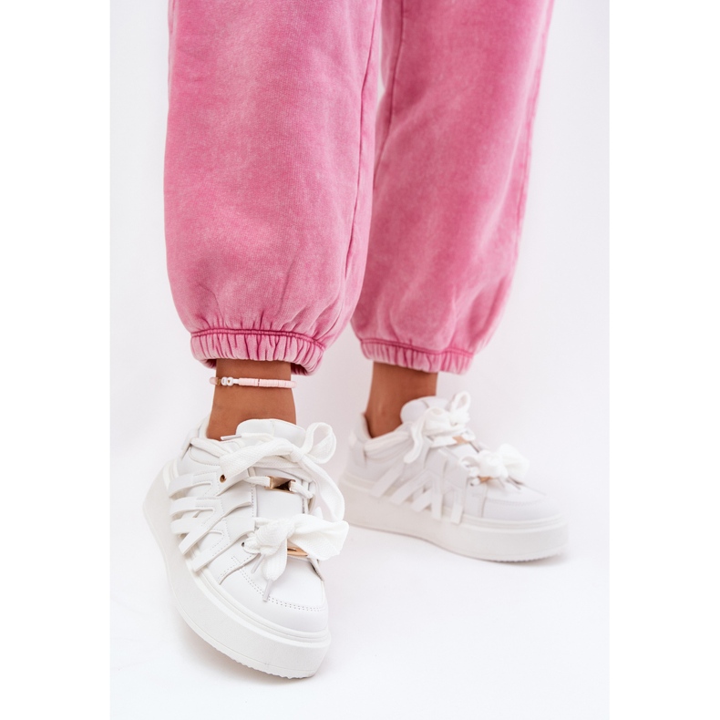 Eko Skórzane Sneakersy Na Platformie Białe 2