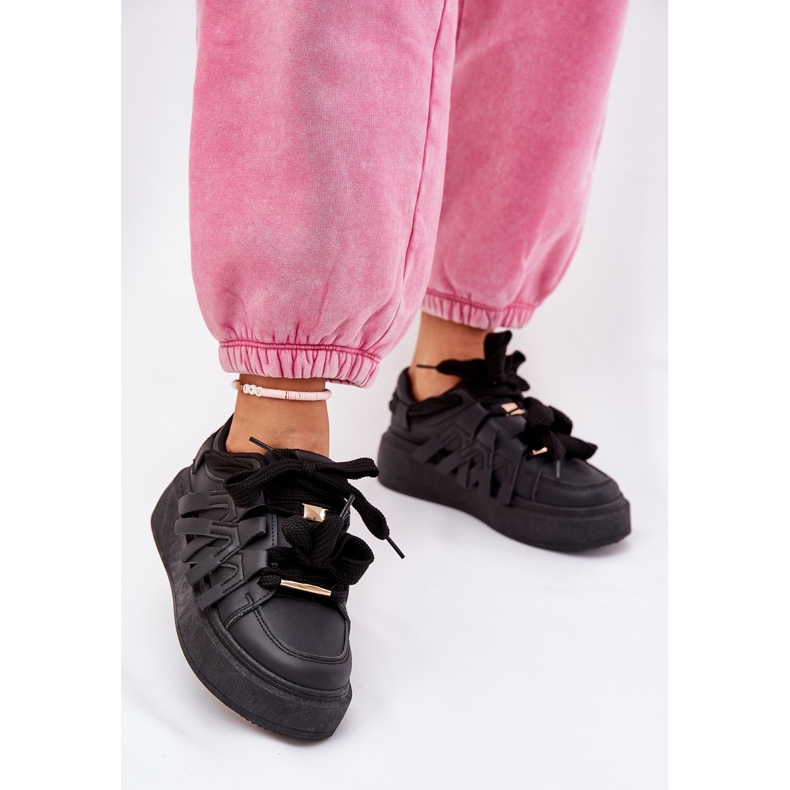 Eko Skórzane Sneakersy Na Platformie Czarne 1
