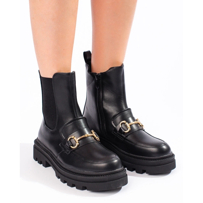 Czarne sztyblety damskie na platformie 2