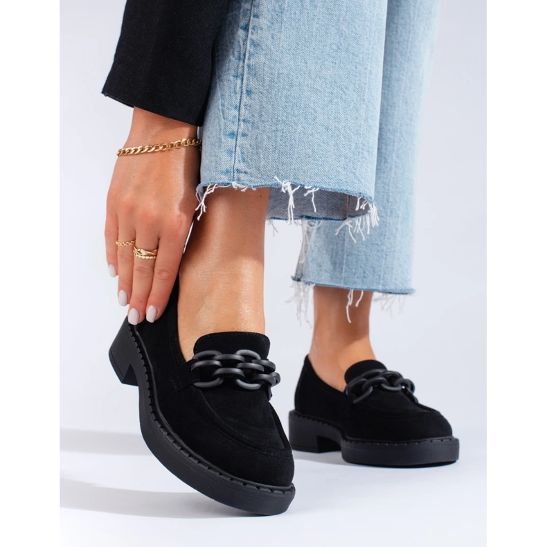 W. Potocki Loafersy damskie Potocki zamszowe czarne 1