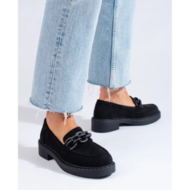 W. Potocki Loafersy damskie Potocki zamszowe czarne 2