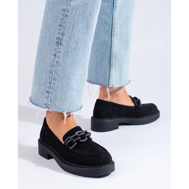 W. Potocki Loafersy damskie Potocki zamszowe czarne 2