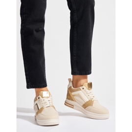Damskie beżowe sneakersy z ukrytą koturną beżowy 1