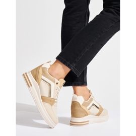 Damskie beżowe sneakersy z ukrytą koturną beżowy 2