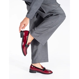 Bordowe damskie mokasyny lakierowane czerwone 2