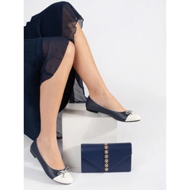 Goodin Granatowe baleriny damskie ze srebrną kokardką niebieskie 2