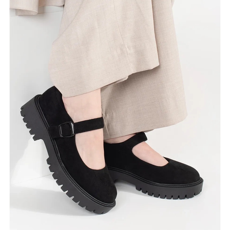 Goodin Czarne półbuty na platformie zamszowe 1