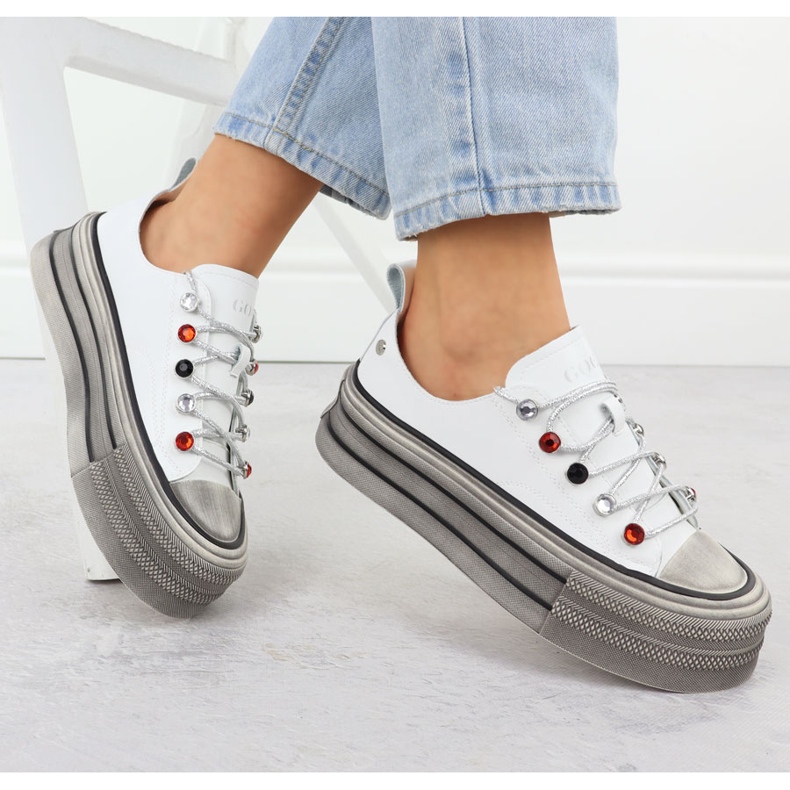 Skórzane trampki na platformie białe Goe NN2N4054 1