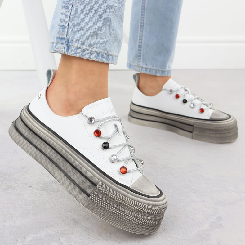 Skórzane trampki na platformie białe Goe NN2N4054 2