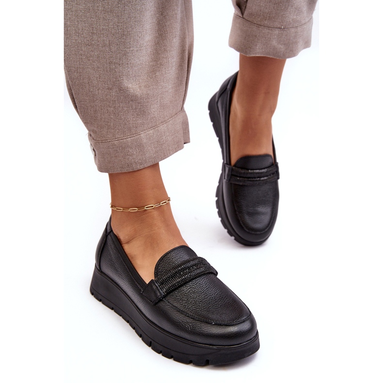 Skórzane półbuty na platformie z ozdobą czarne Lemar 2