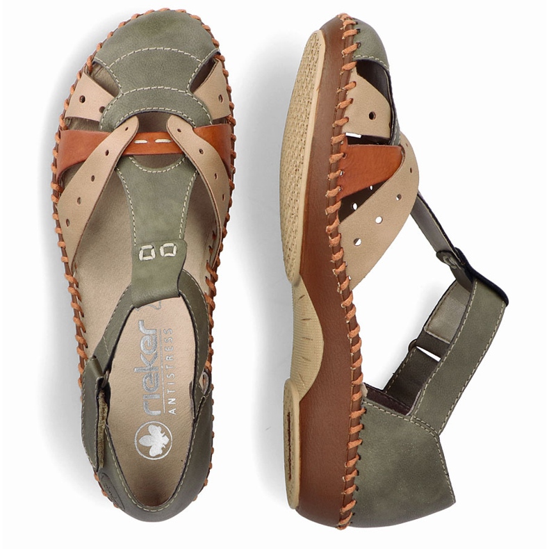 Sandały damskie komfortowe na rzepy zabudowane palce zielone Rieker M1655-54 2