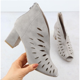 Zamszowe botki damskie ażurowe open toe szare Potocki 20318 1