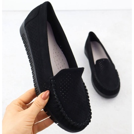 Mokasyny półbuty zamszowe ażurowe czarne Potocki 25-11316 1