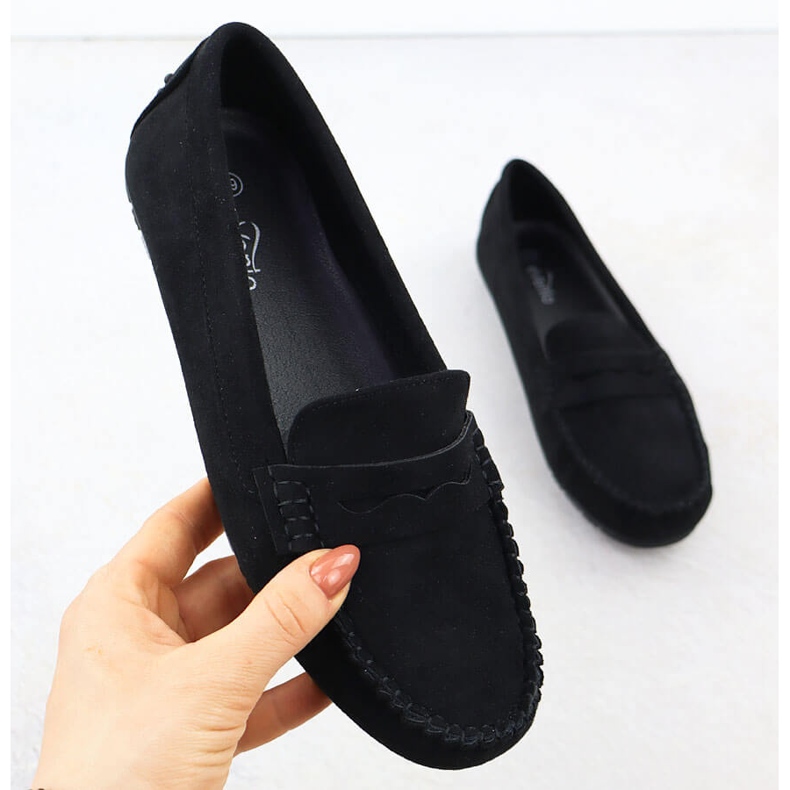 Mokasyny półbuty zamszowe damskie czarne eVento 7673 1