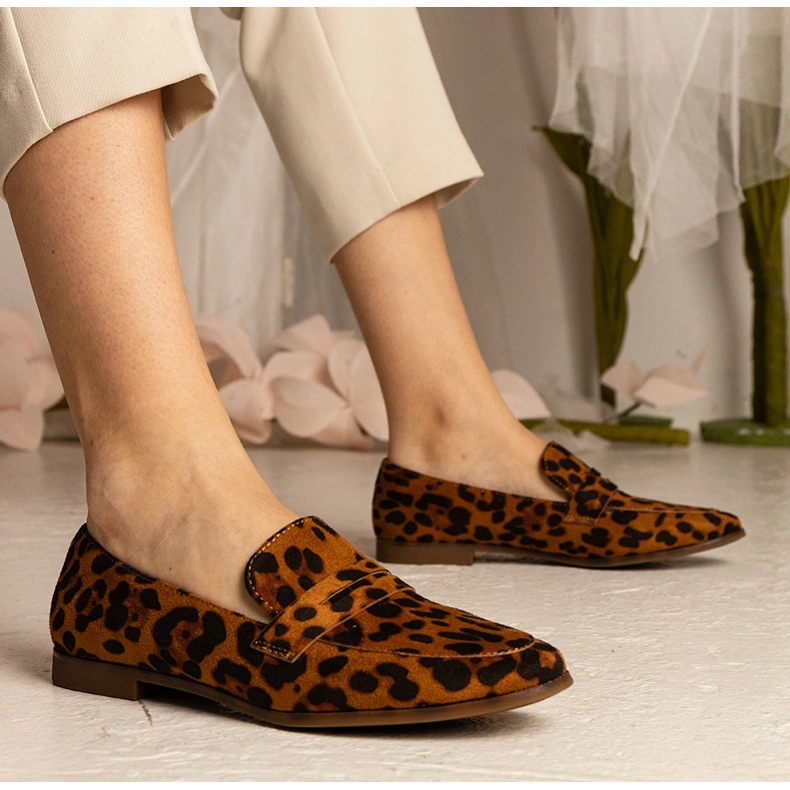 Panterkowe damskie mokasyny klasyczne brązowe 1