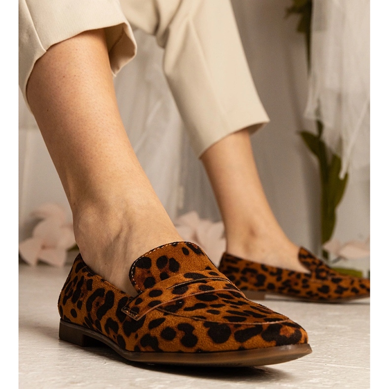 Panterkowe damskie mokasyny klasyczne brązowe 2