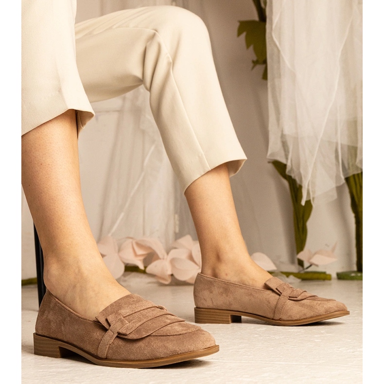 Brązowe damskie mokasyny klasyczne z ekozamszu 1