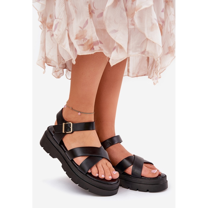 Sandały Damskie Na Platformie Z Eko Skóry Czarne 1