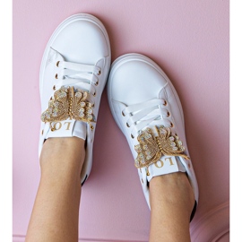 Biało-czarne sneakersy zdobione motylkiem z cyrkoniami białe 7
