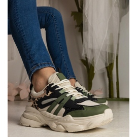 Zielone sneakersy damskie sportowe z brokatem czarne 1