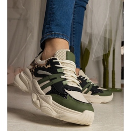 Zielone sneakersy damskie sportowe z brokatem czarne 2