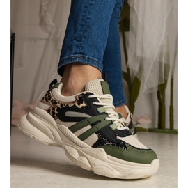 Zielone sneakersy damskie sportowe z brokatem czarne 3