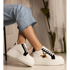 Biało-czarne sneakersy zdobione brokatem i gwiazdką białe 3