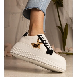 Biało-czarne sneakersy zdobione brokatem i gwiazdką białe 4