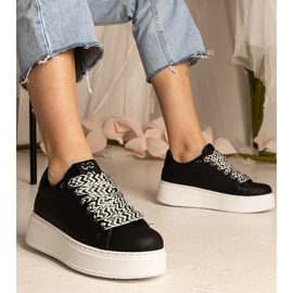Czarne sneakersy damskie z masywnym sznurowaniem= 1