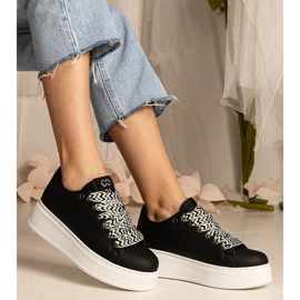 Czarne sneakersy damskie z masywnym sznurowaniem= 2