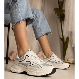 Biało-zielone sneakersy damskie sportowe białe 1