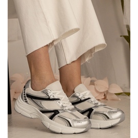 Srebrne sneakersy damskie sportowe z brokatem srebrny 2