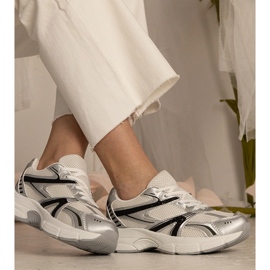 Srebrne sneakersy damskie sportowe z brokatem srebrny 3