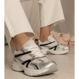 Srebrne sneakersy damskie sportowe z brokatem srebrny 4